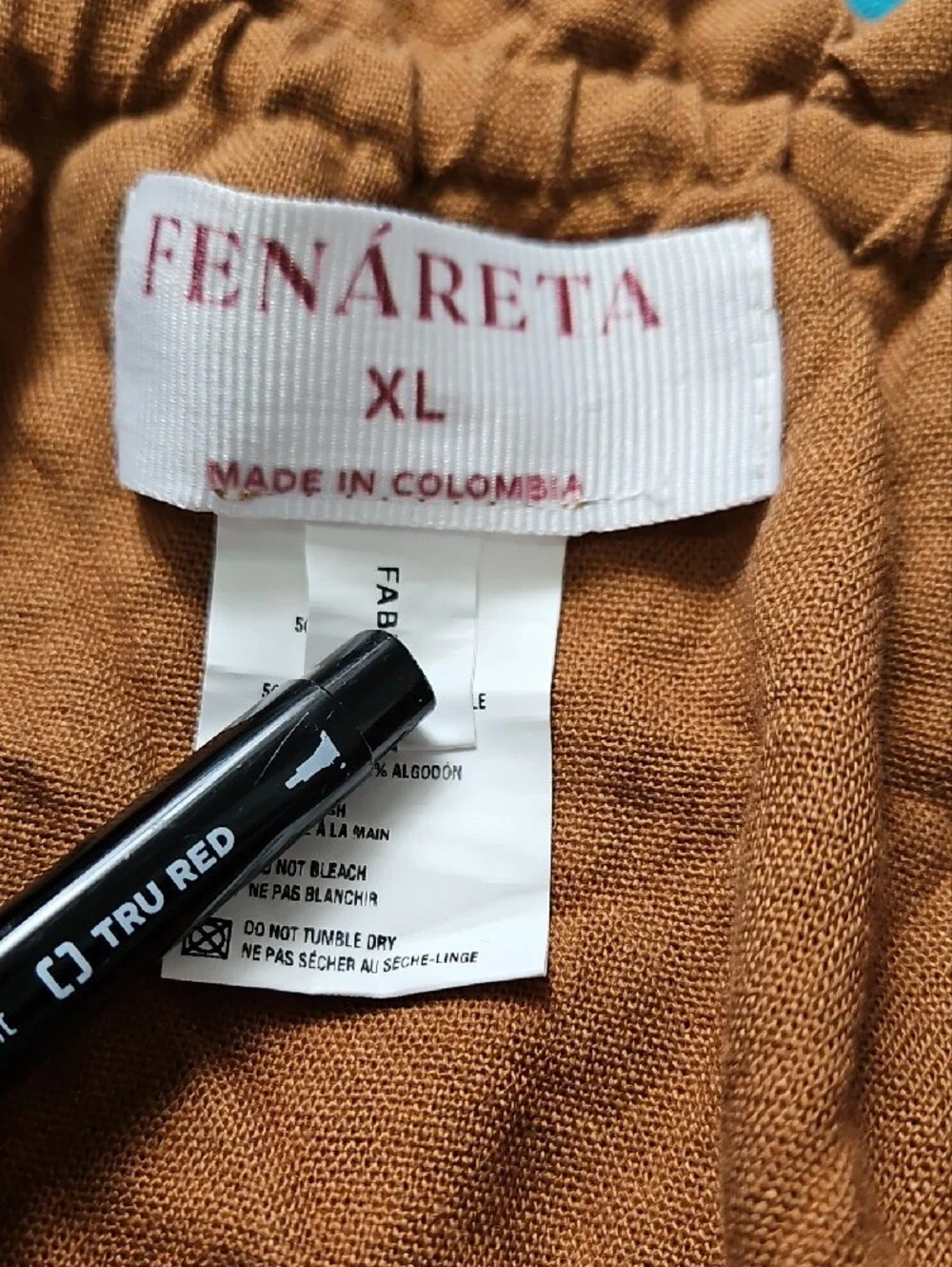 Fenareta Heraia Linen Blend Blouse Brown Ruched Side Tie Top XL EUC